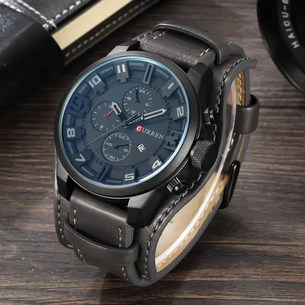 Montre homme CURREN 8225 – Élégance business & style militaire – Bracelet cuir, date, quartz – Cadeau parfait et marque de luxe abordable