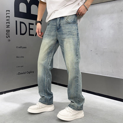 Jean clair pour homme, coupe ample et taille élastique, style décontracté