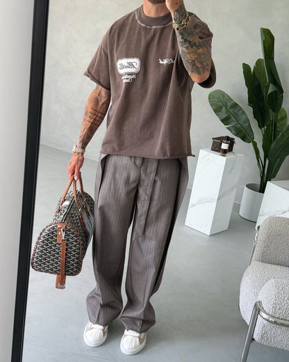 Pantalon décontracté à rayures avec cordon de serrage pour homme