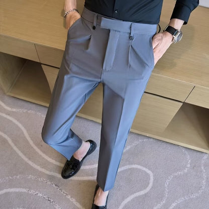 Pantalon droit à taille haute avec double pli, style costume décontracté